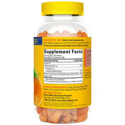 Nature Made Vitamin C 250 mg | Immune Health & Antioxidant Support | Aids with the Absorption of Iron | Tangerine Flavor; 200 Gummies; Exp 02/2028