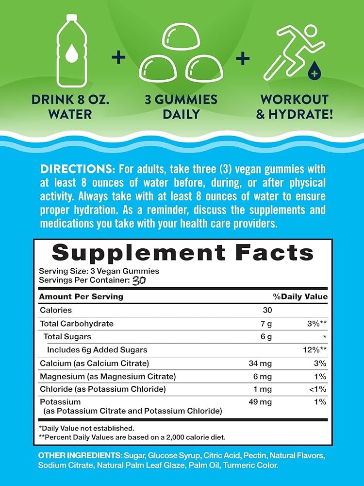 Nature's Truth Electrolyte Hydration Gummies | Hydration Support | Calcium, Magnesium, Potassium | Delicious Lemon Flavor ~ 90 Gummies; Exp 07/2026
