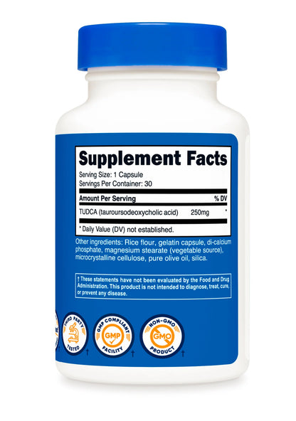 Nutricost TUDCA 250mg (Tauroursodeoxycholic Acid) | Digestive Support (Esp. for Fats), Promotes Healthy Liver & Kidney Function | Supports Brain, Cellular & Eye Health | Liver & Kidney Cleanse & Detox | 𝟑𝟎 𝑪𝒂𝒑𝒔𝒖𝒍𝒆𝒔; Exp 12/2028