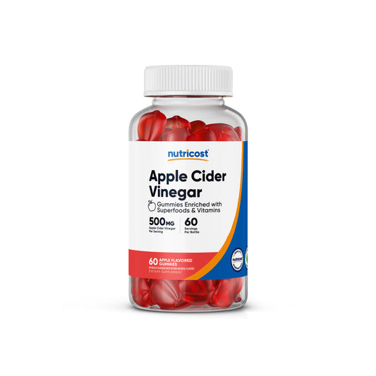 Nutricost Apple Cider Vinegar 500mg with Vitamin B12, Folate, Beet Root Powder & Pomegranate Juice Powder | 60 Servings | Improves Digestion, Gut Health and Controls Appetite | Apple Flavored ACV | 60 Gummies; Exp 10/2027