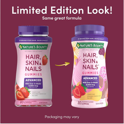 Nature’s Bounty Advanced Hair, Skin & Nails Gummies | 6000mcg Biotin | 80 Gummies Exp 08/2026 (Limited Edition Look)