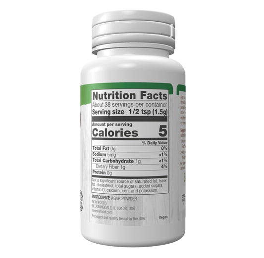 NOW Pure Agar Powder | Vegetarian Substitute for Gelatin | 2oz/57g; Exp 06/2029