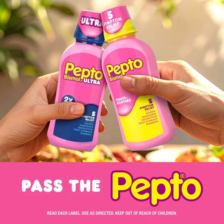 Pepto Bismol Ultra Bismuth Subsalicylate Upset Stomach Reliever/Anti-Diarrheal Liquid | Coats Stomach & Provides Fast Relief from Nausea, Heartburn, Indigestion, Upset Stomach & Diarrhea | Original Flavor ~12oz/354ml; Exp 01/2028