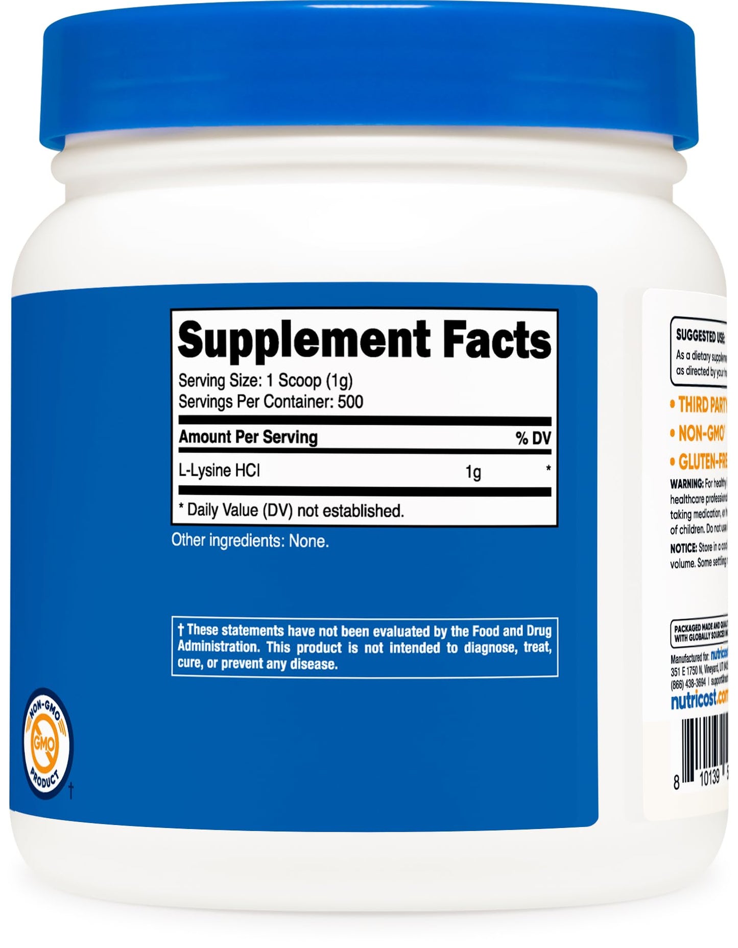 Nutricost L-Lysine 1000mg | Pure L-Lysine HCL Powder | 500 Servings | Supports Immune Function | Healthy Skin and Lips | 500g(1.1lb), Exp 09/2027