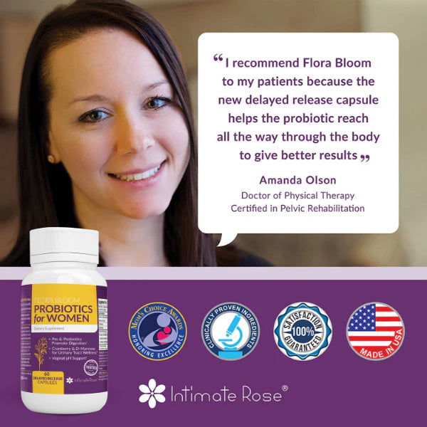 Intimate Rose Flora Bloom Probiotics for Women | with Cranberry & D-Mannose | Urinary Tract Wellness | Vagina pH Support | 60 Capsules; Exp 03/2026