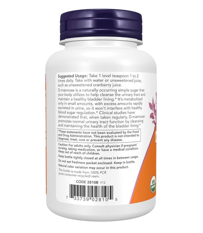 NOW Pure D-Mannose Powder 2000mg | Supports Bladder & Urinary Tract Health | Cleanses the Bladder | For Men and Women | 43 Servings | Unflavored ~ 85g/3oz; Exp 04/2030