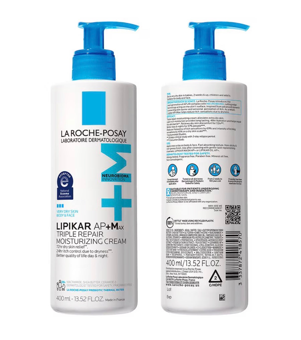 La Roche-Posay Lipikar AP+ Triple Repair Moisturizing Cream | Face & Body Lotion For Dry Skin | Shea Butter & Niacinamide Moisturizer | Gentle Face & Body Cream For Dry, Rough & Sensitive Skin (American) | 400ml (13.52 fl.oz)