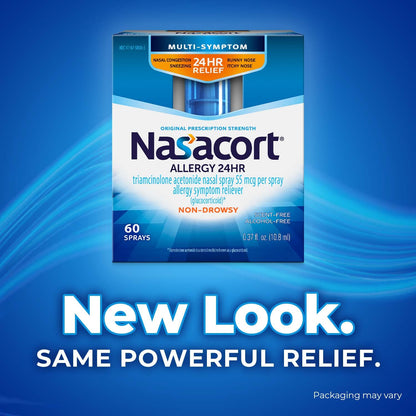 Nasacort 24HR Allergy Nasal Spray for Adults | Triamcinolone Acetone (Glucocorticoid) 55mcg | Non-drowsy & Alcohol-Free, 60 Sprays, 0.37 fl.oz. Exp 10/2025