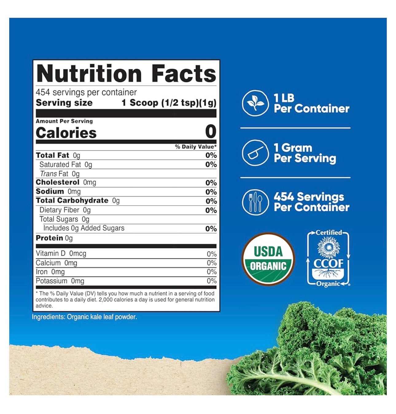 Nutricost Pure Organic Kale Powder | Nutrient-Dense Supergreen | 1 lb/454g; Exp 09/2028