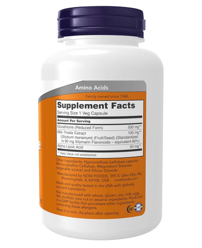 NOW Glutathione 500mg | With Milk Thistle Extract & Alpha Lipoic Acid | Free Radical Neutralizer | 120 Capsules; Exp 05/2030