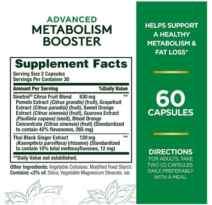Nature's Bounty Advanced Metabolism Booster | 30 Servings | Helps Support Healthy Metabolism & Fat Loss | 60 Capsules; Exp 10/2025