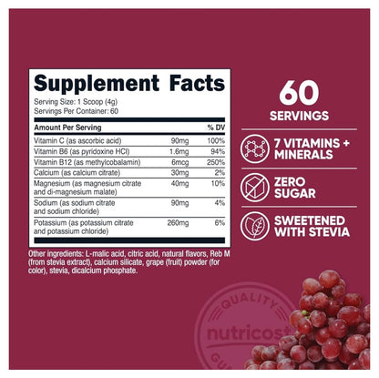 Nutricost Electrolyte Complex Powder | Hydration Drink Mix with Balanced Blend of Electrolytes, Vitamins & minerals | 60 Servings | Grape Flavored~8.4oz/234g; Exp 10/2028