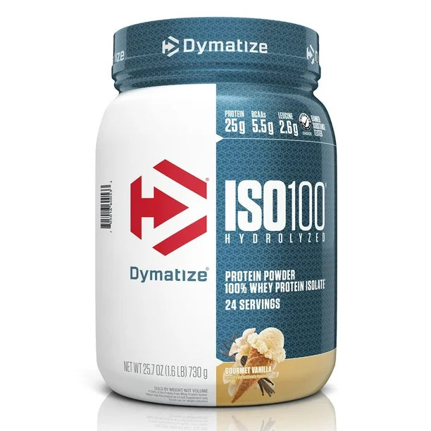Dymatize ISO100® Hydrolyzed, 100% Whey Protein Isolate | 25g of Protein, 5.5g BCAAs, 2.6g Leucine | Utra-Fast Absorbing Performance Protein | Gourmet Vanilla Flavor~25.7 oz (730 g); Exp 05/2026