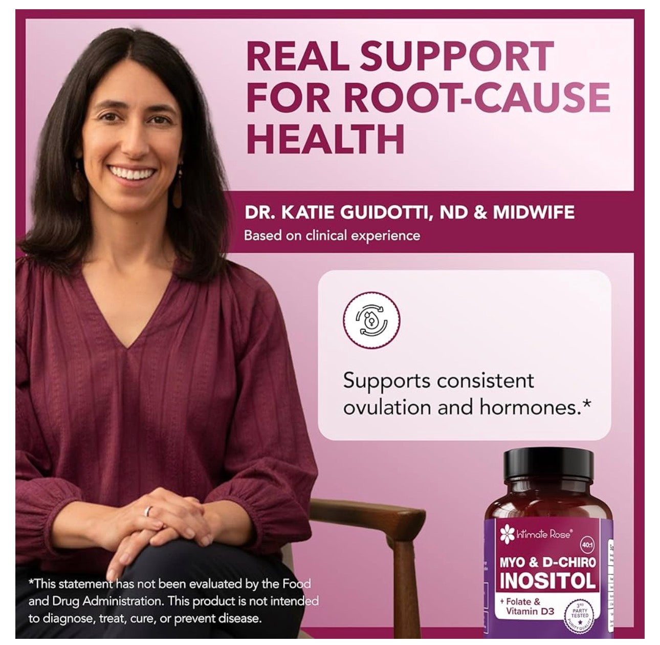 Intimate Rose Myo-Inositol & D-Chiro Inositol with Methylfolate & Vitamin D | Supports Hormonal Balance, Regular Cycles & Ovarian Health | 30-Day Supply | 40:1 Ratio | 120 Capsules; Exp 11/2027