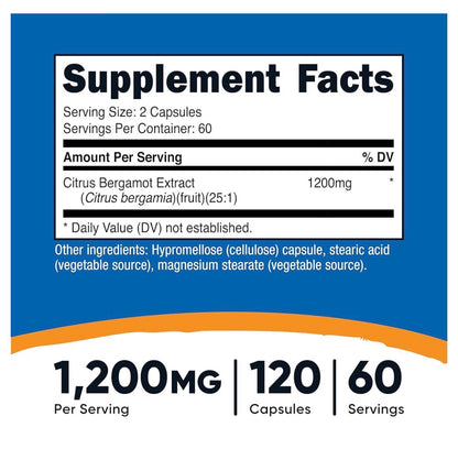 Nutricost Citrus Bergamot Extract 1,200mg | Offers Antioxidant Support for Cardiovascular & Metabolic Health | 120 Capsules; Exp 12/2028