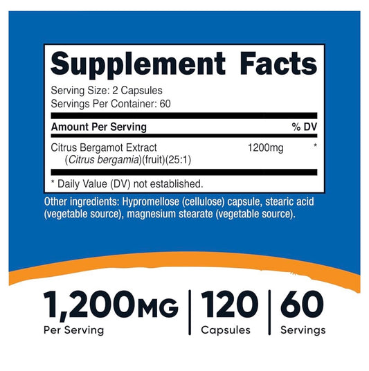 Nutricost Citrus Bergamot Extract 1,200mg | Offers Antioxidant Support for Cardiovascular & Metabolic Health | 120 Capsules; Exp 12/2028