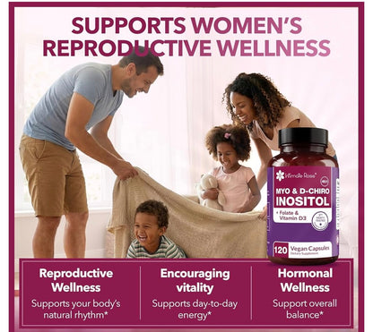 Intimate Rose Myo-Inositol & D-Chiro Inositol with Methylfolate & Vitamin D | Supports Hormonal Balance, Regular Cycles & Ovarian Health | 30-Day Supply | 40:1 Ratio | 120 Capsules; Exp 11/2027