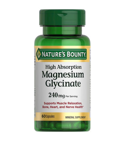 Nature's Bounty High Absorption Magnesium Glycinate 240mg | Supports Muscle Relaxation | Supports Bone, Heart, and Nerve Health | 60 Capsules; Exp 11/2028