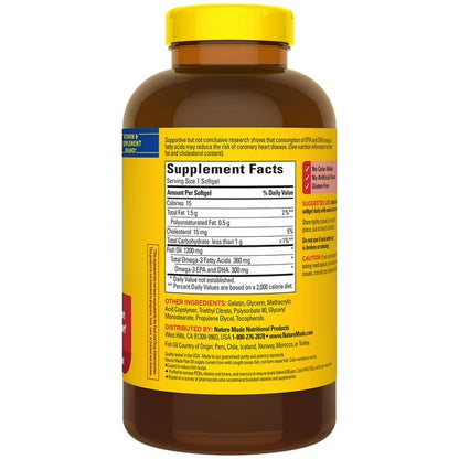 Nature Made Burp-Less Fish Oil 1200mg | Omega 3 Fish Oil for Healthy Heart Support | 240 Coated Softgels; Exp 06/2028