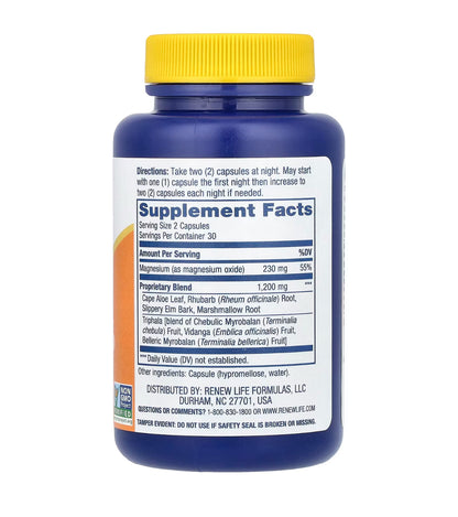 RenewLife Cleanse More | Herbal Formula with Magnesium for Overnight Occasional Constipation Relief | Helps Promote Waste and Toxin Elimination | 60 Capsules; Exp 01/2026