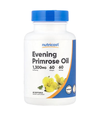 Nutricost Evening Primrose Oil 1,300mg | 60 Day Supply | with Naturally Occurring GLA (Gamma-Linolenic Acid) | Supports Healthy Skin & Balanced Immune Response |  Cold Pressed | 60 Softgels; Exp 09/2027