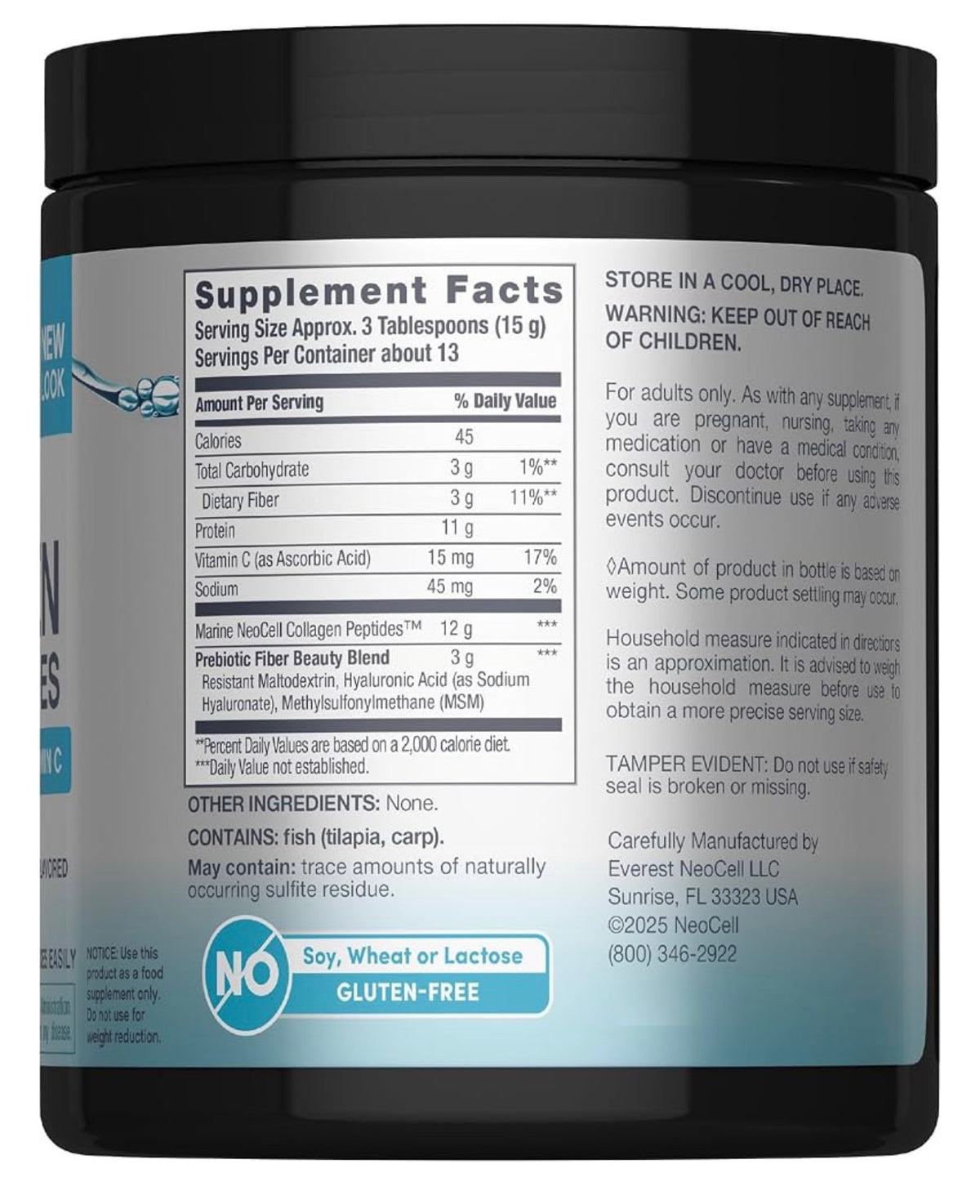 Neocell Marine Collagen Powder with Hyaluronic Acid, MSM and Vitamin C |  For Skin Care & Joint Health |Unflavored ~ 7oz/200g; Exp 04/2029 (New Look)