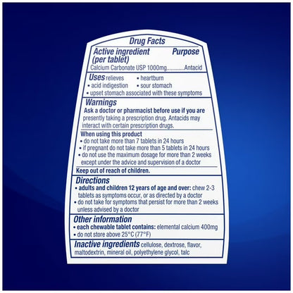 TUMS Ultra Strength Heartburn Relief Chewable Antacid Tablets | 1000mg Calcium Carbonate | 3.6x the Regular 72ct Pack | Assorted Berries Flavor | 265 Chewable Tablets; Exp 12/2030