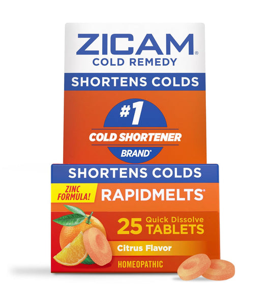 Zicam Cold Remedy Zinc RapidMelts | Homeopathic Cold Shortener | 𝗖𝗶𝘁𝗿𝘂𝘀 𝗙𝗹𝗮𝘃𝗼𝗿 ~25 Quick Dissolve Tablets; Exp 11/2026