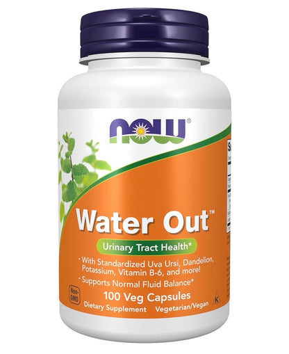 NOW Water Out | With Standardized Uva Ursi, Dandelion, Potassium and Vitamin B-6 | Supports Healthy Urinary Tract Function & Proper Bodily Fluid Balance | 100 Capsules; Exp 07/2029