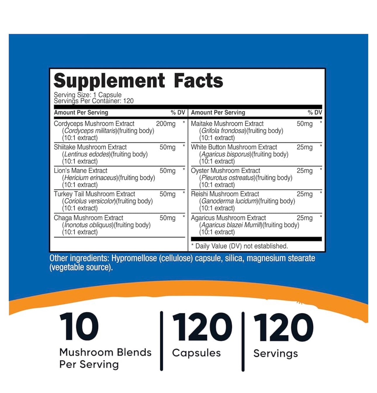 Nutricost Mushroom Complex - 10 Mushroom Blend | with Reishi, Turkey Tail, Maitake, Shiitake, Lion's Mane, Chaga & More | Supports Immune Health & Overall Vitality | 120 Capsules; Exp 06/2028