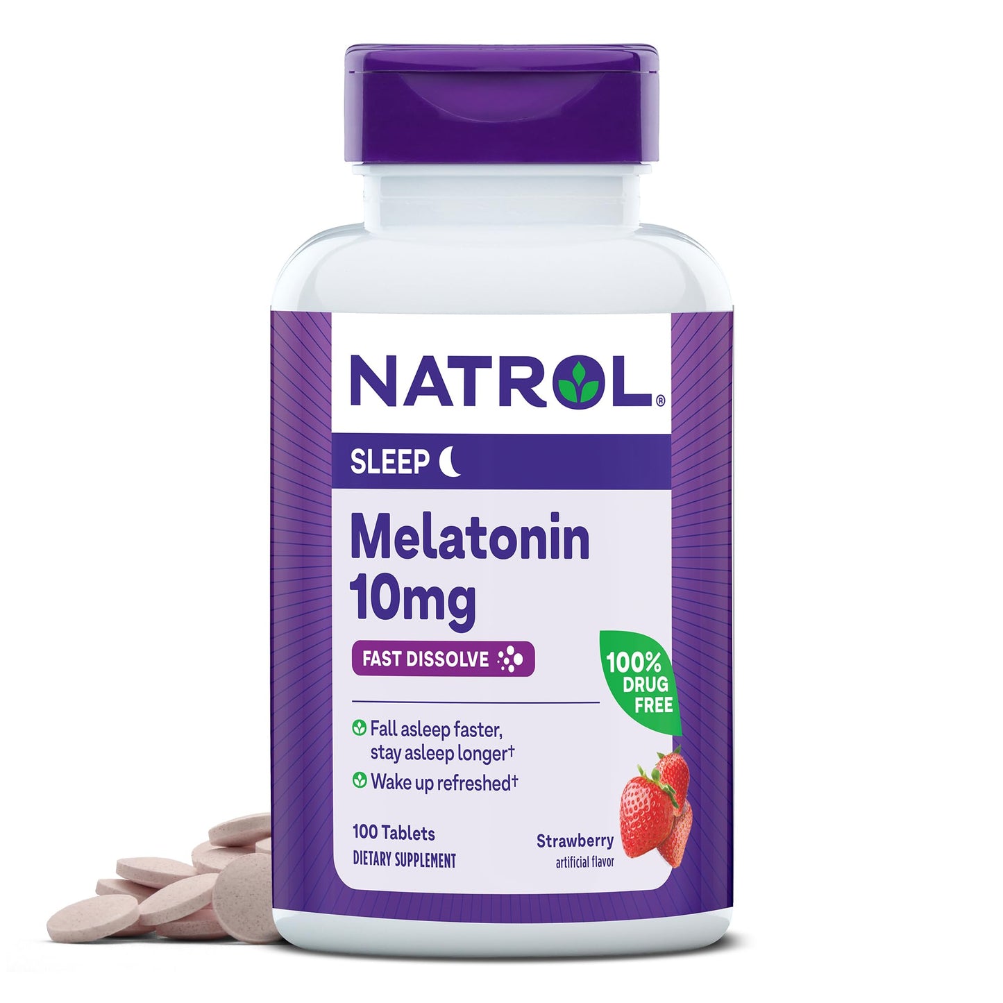 Natrol Fast Dissolve Melatonin 10mg | Nighttime Sleep Aid for Adults | 100-Day Supply | Strawberry Flavor, 100 Tablets, Exp 04/2026