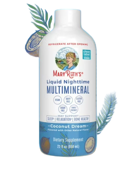 MaryRuth’s Organics Liquid Nighttime Multimineral | For the Whole Family (1 Year & Above) | Bedtime Routine with Magnesium Citrate, Calcium, Zinc, Vitamin D3, MSM, Chromium | Coconut Dream, 22oz/650ml; Exp 04/2027