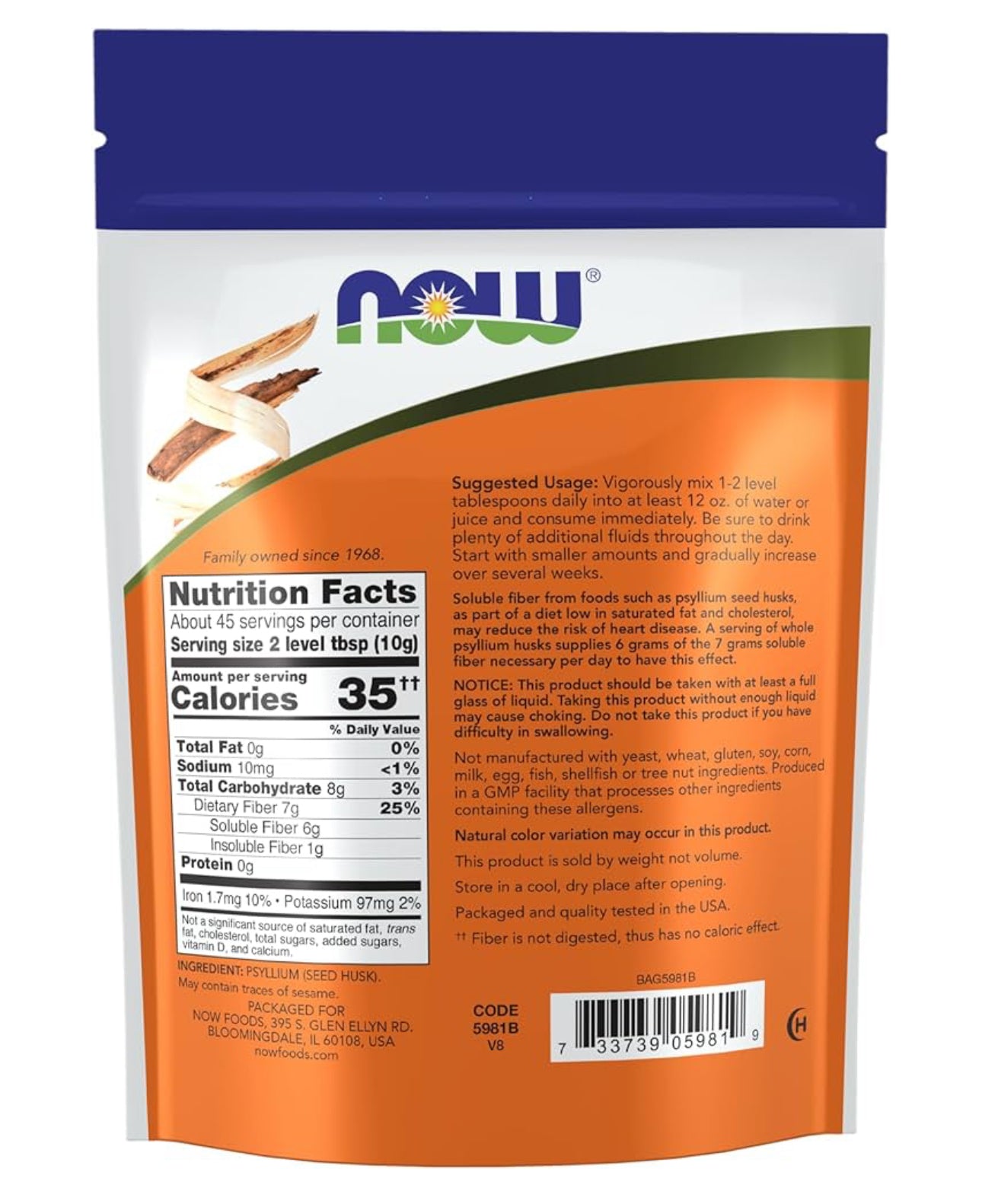 NOW Whole Psyllium Husks | Soluble Fibre | Natural Fiber Supplement | Appetite Management | Promotes Regularity & Helps Support Normal Bowel Elimination | 16oz/454g; Exp 06/2029