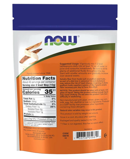 NOW Whole Psyllium Husks | Soluble Fibre | Natural Fiber Supplement | Appetite Management | Promotes Regularity & Helps Support Normal Bowel Elimination | 16oz/454g; Exp 06/2029