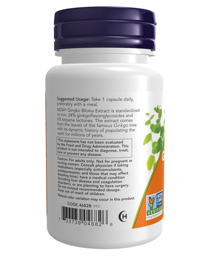 NOW Double Strength Ginkgo Biloba 120mg with Eleuthero Root | Supports Brain Health& Mental Alertness | 50 Capsules; Exp 05/2030