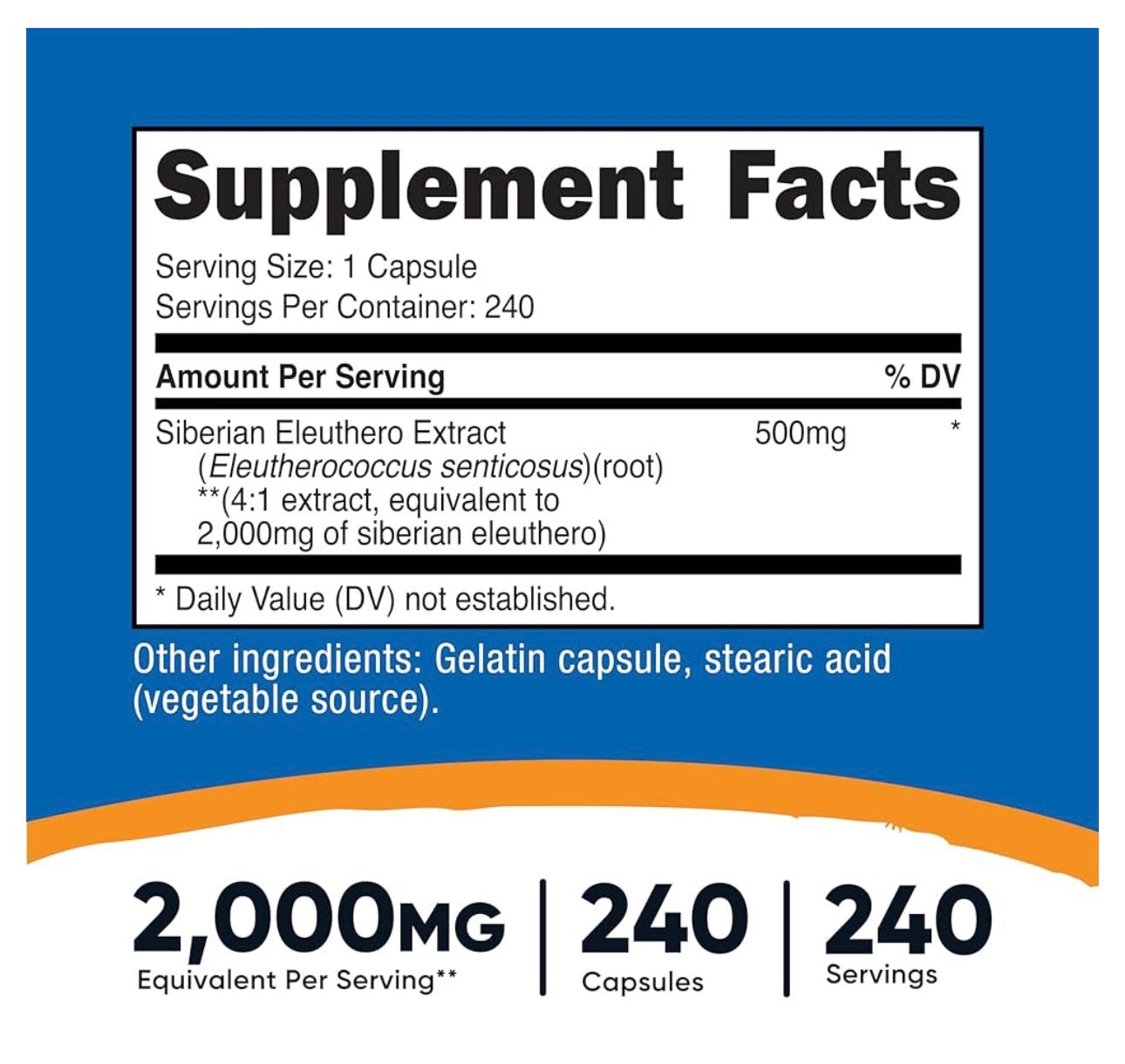 Nutricost Siberian Eleuthero 2000mg | Adaptogen | Supports Your Body's Natural Ability to Adapt to the Stress of Everyday Life | 240 Capsules; Exp 08/2028