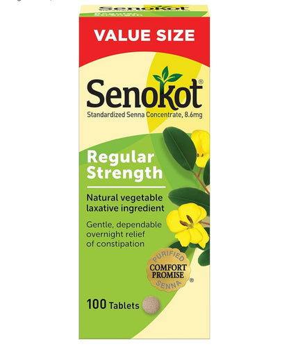 Senokot Regular Strength Constipation Relief | Senna Plant, A Natural Vegetable Laxative Ingredient | Senna Concentrate 8.6mg | 100 Tablets; Exp 11/2026