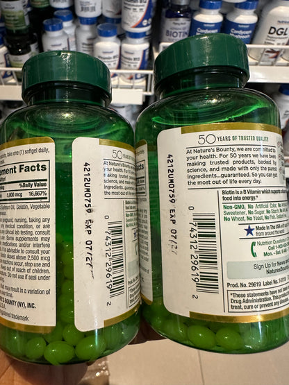 Nature's Bounty Biotin 5000 mcg | Supports Healthy Hair, Skin & Nails | 150 Quick Dissolve Tablets; Exp❗️SMUDGED 07/2027 👉🏽See last picture