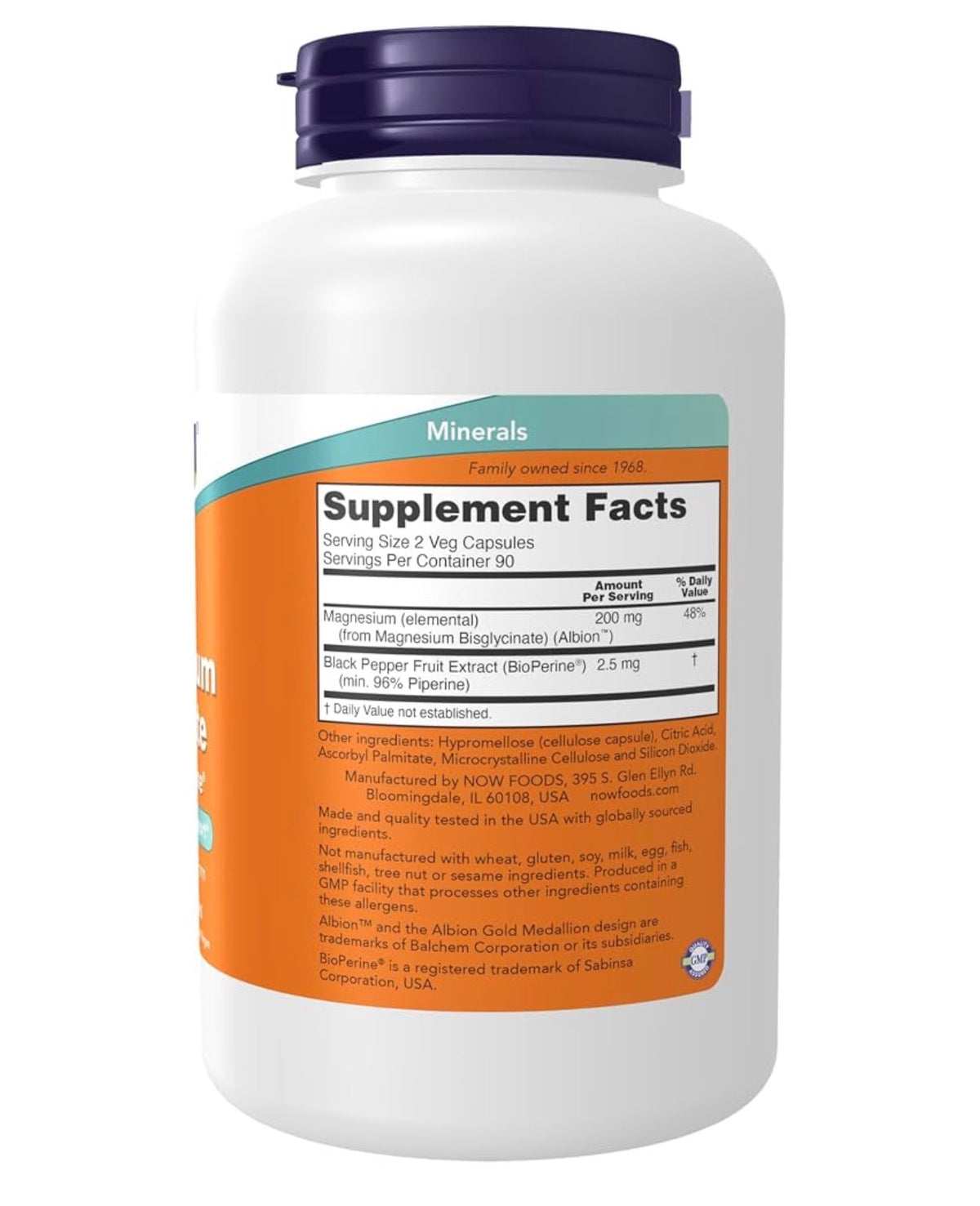 NOW Magnesium Glycinate with BioPerine | Highly Absorbable Form | Sleep Support & Stress Relief | 180 Capsules; Exp 06/2028