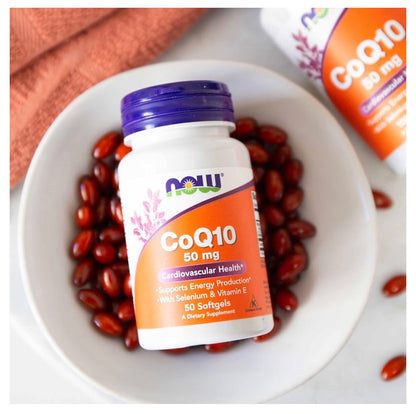 NOW CoQ10 50mg with Selenium & Vitamin E | Supports Energy Production | 50 Softgels; Exp 01/2030