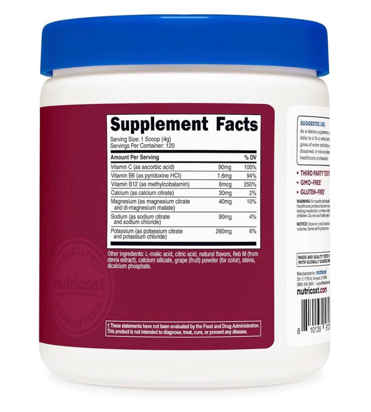 Nutricost Electrolyte Complex Powder | Hydration Drink Mix with Balanced Blend of Electrolytes, Vitamins & minerals | 60 Servings | Grape Flavored~16.7oz/468g; Exp 12/2028
