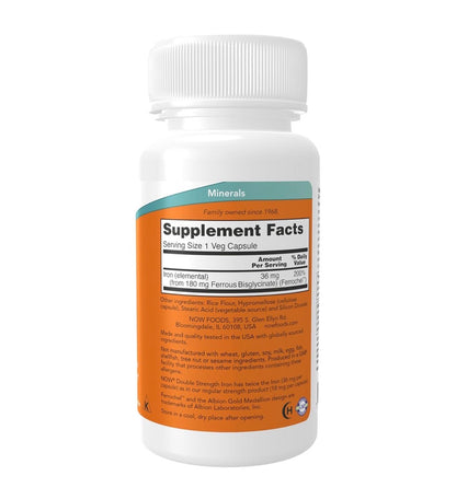 NOW Double Strength Iron 36mg | Ferrochel Iron Bisglycinate | Non-Constipating | Supports Energy Production, Immune System Function & Neurological Health | 90 Capsules; 05/2030
