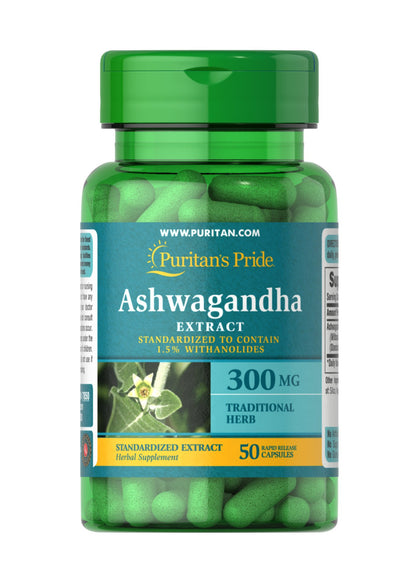 Puritan’s Pride Ashwagandha Root Extract 300mg | Sleep, Mood & Stress Support | 50 Capsules; Exp 02/2028