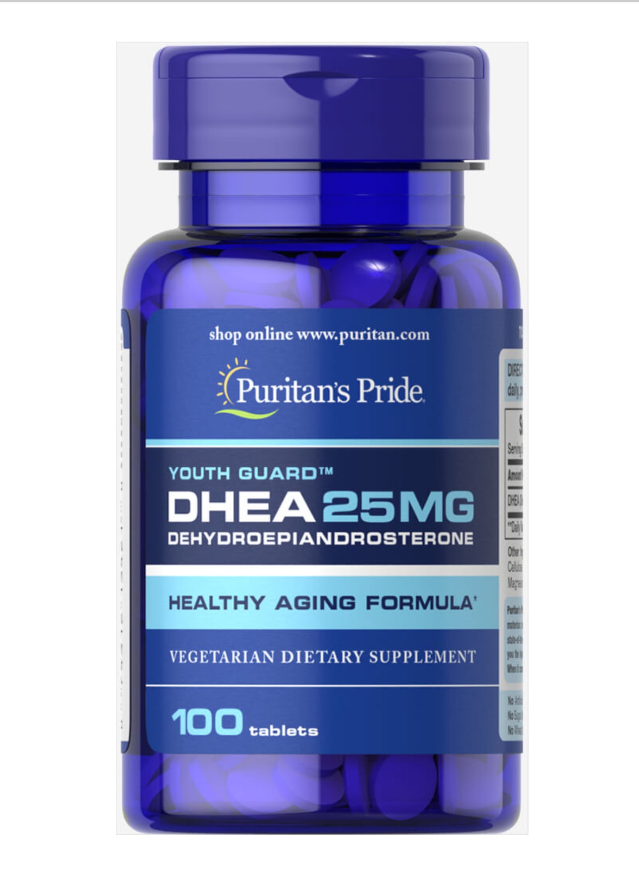 Puritan’s Pride DHEA 25 mg (Dehydroepiandrosterone) | Optimizes the Immune System | For Energy Support & Healthy Aging | 100 Capsules; Exp 06/2027