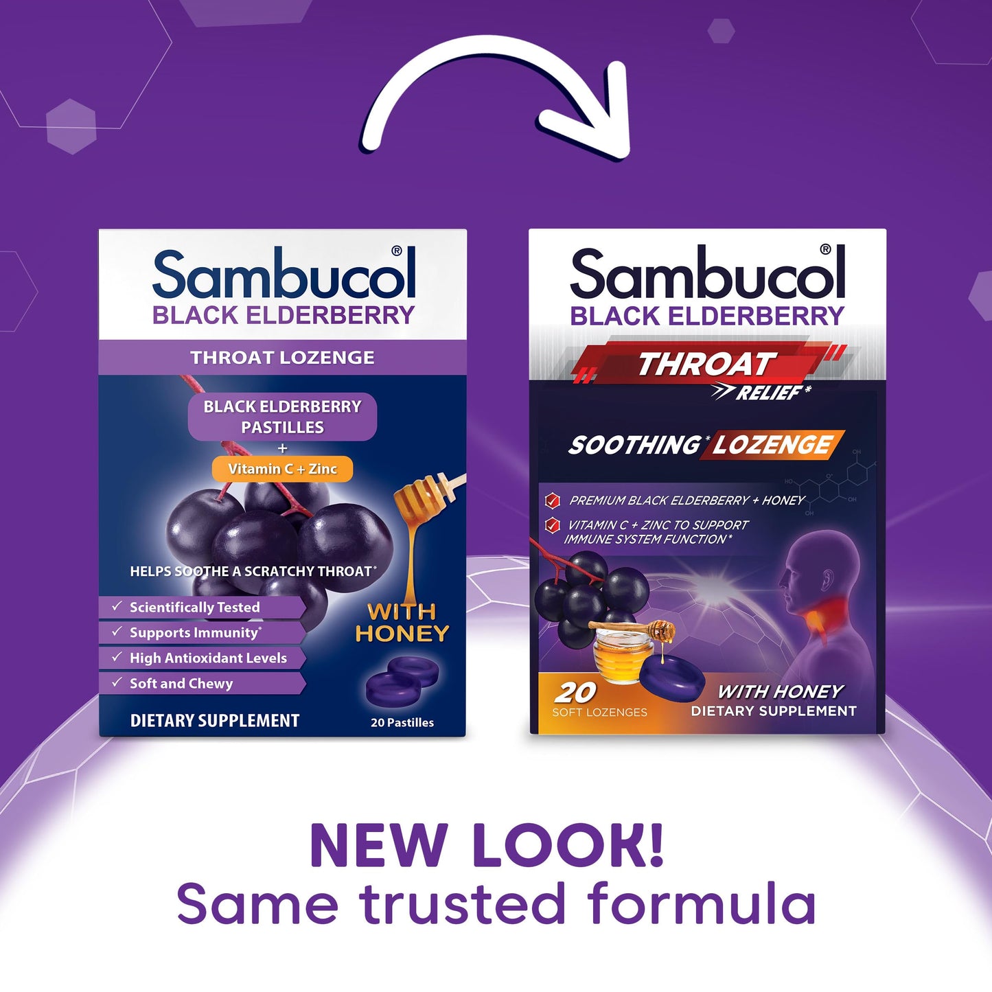 Sambucol Black Elderberry Throat Lozenge - with Honey, Vitamin C & Zinc, Elderberry Lozenges | for Sore Throat & Cough | Soothes Scratchy Throat | 20 Soft Lozenges Exp 09/2026