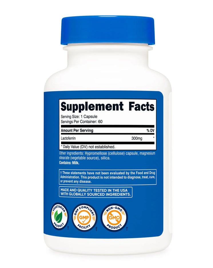 Nutricost Lactoferrin 300mg | 60 Servings | Supports a Healthy Immune System & Promotes Iron Absorption | Promotes Overall Wellness | Immune Peptide | 60 Capsules; Exp 06/2028