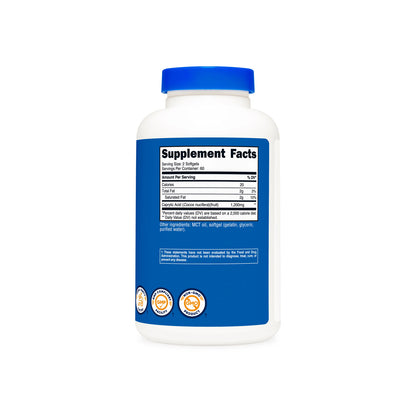 Nutricost Caprylic Acid 1200 mg | Energy & Metabolism | Promotes Gut Health | 120 Softgels; Exp 12/2026