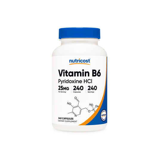 Nutricost Vitamin B6 25mg | Supports Energy Metabolism and Healthy Nervous System Function | 240 Capsules; Exp 11/2027