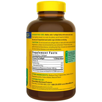 Nature Made Extra Strength Magnesium Oxide 400mg | 5-Month Supply | Supports Nerve, Heart, Bone health & Muscle Relaxation | 150 Softgels; Exp 03/2028