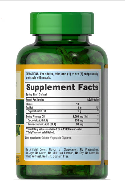 Puritans Pride Evening Primrose Oil 1000 mg | Similar to Efamol | Promotes Healthy Skin & Balanced Immune Response | 120 Softgels; Exp 07/2028